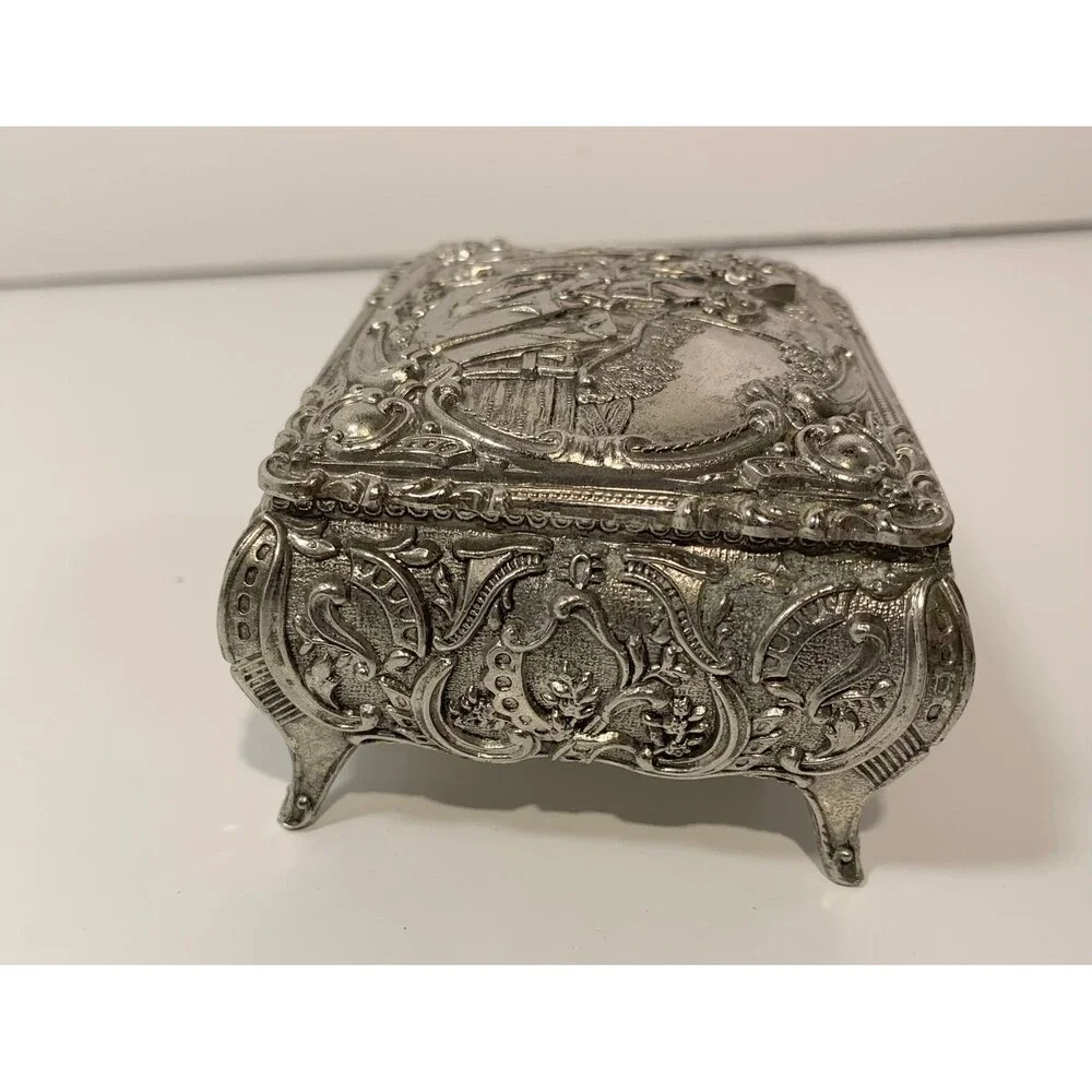 Vintage Silver toned red velvet lined trinket box